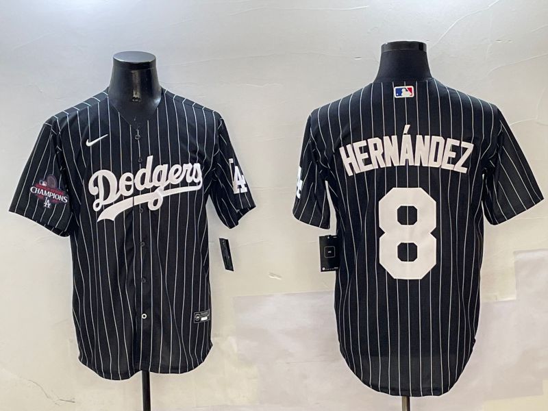 Men Los Angeles Dodgers #8 Hernandez Black Stripe Jointly Name 2025 Nike MLB Jersey style 3->los angeles dodgers->MLB Jersey